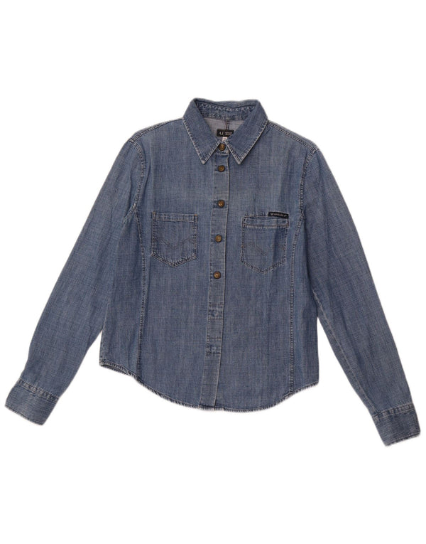 ARMANI JEANS Camisa vaquera para mujer UK 44 Algodón azul medio