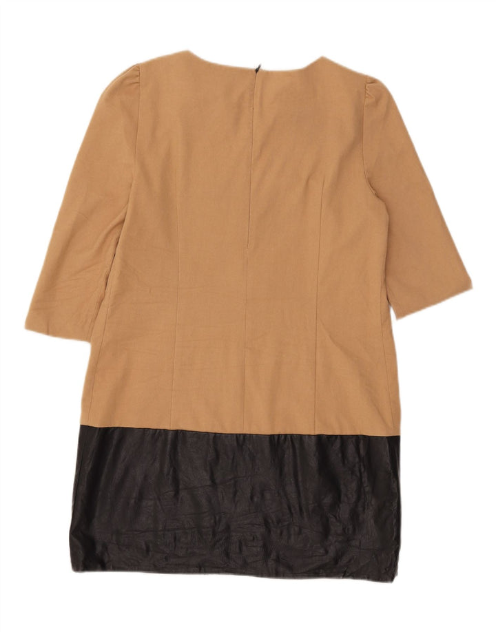 Zara Vestido recto de manga 3/4 para mujer UK 44 Grande Poliéster color beige