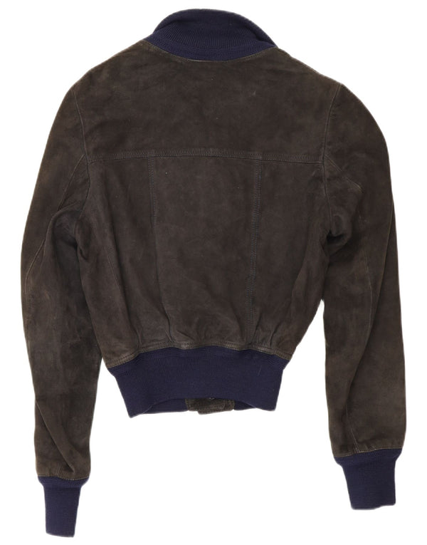 Reda Chaqueta bomber de ante para mujer UK 40 Small Black Colourblock Leather