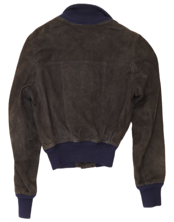 Reda Chaqueta bomber de ante para mujer UK 40 Small Black Colourblock Leather