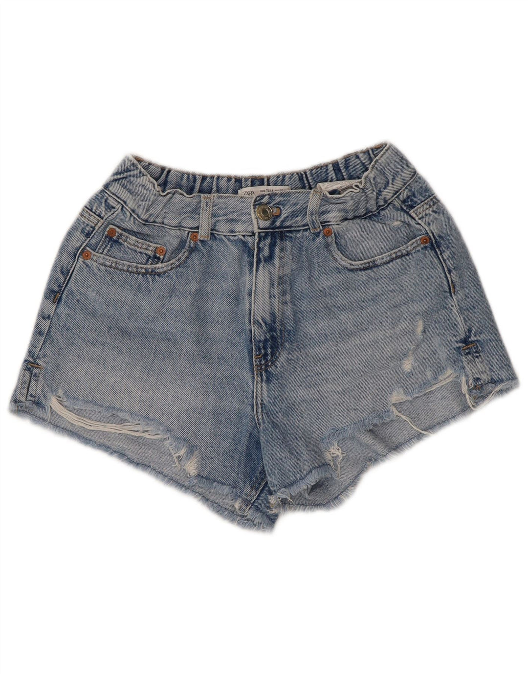 ZARA Shorts vaqueros desgastados de cintura alta para niña 13-14 años W28 Azul
