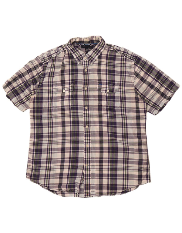 Camisa Tommy Hilfiger Hombre Manga Corta XL Azul Marino Cuadros Algodón
