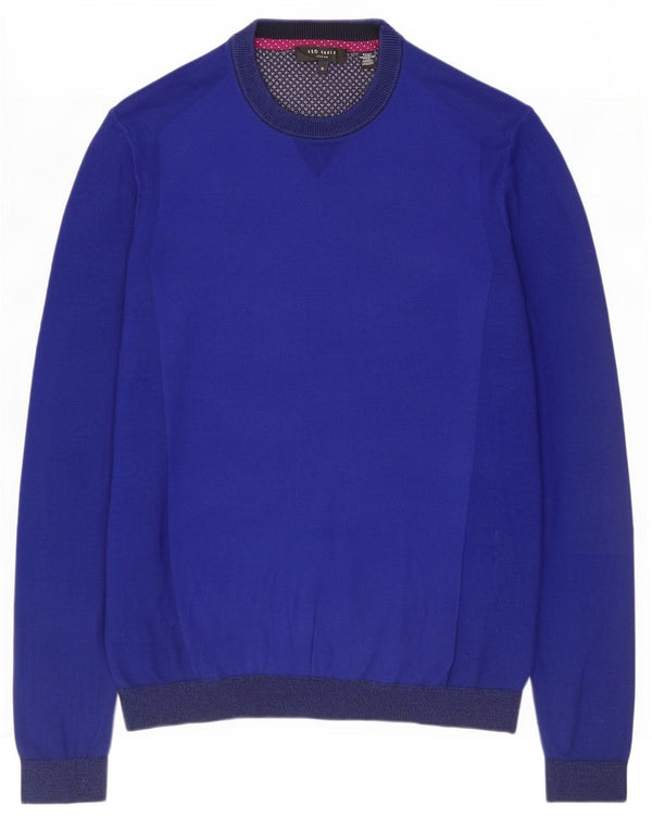 Ted Baker Mens Crew Neck Jumper Sweater Size 3 Medium Navy Blue Cotton