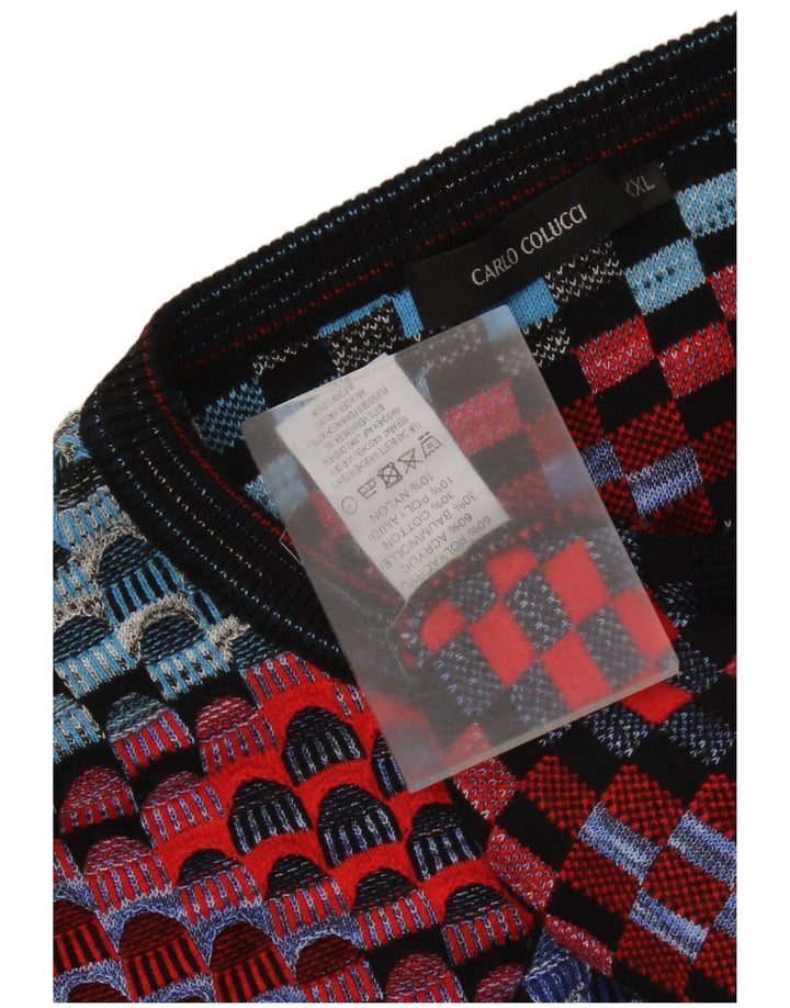 Carlo Colucci Jersey de cuello redondo para hombre, talla 2XL, multicolor geométrico
