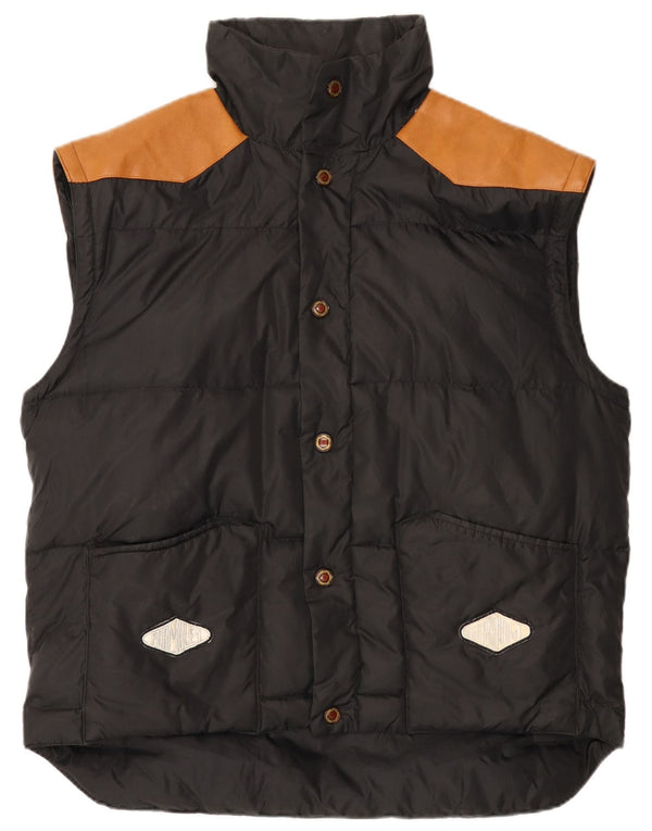 Vintage hombres acolchado chaleco Reino Unido 42 XL negro colorblock