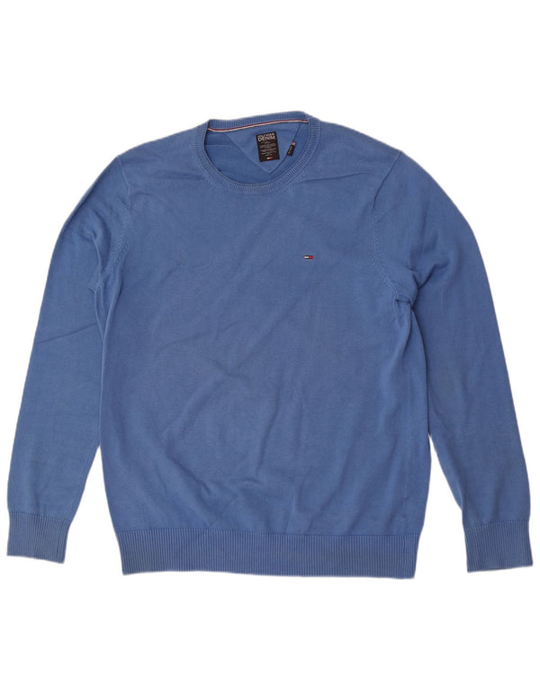 Tommy Hilfiger Jersey de cuello redondo para hombre, talla 2XL, algodón azul