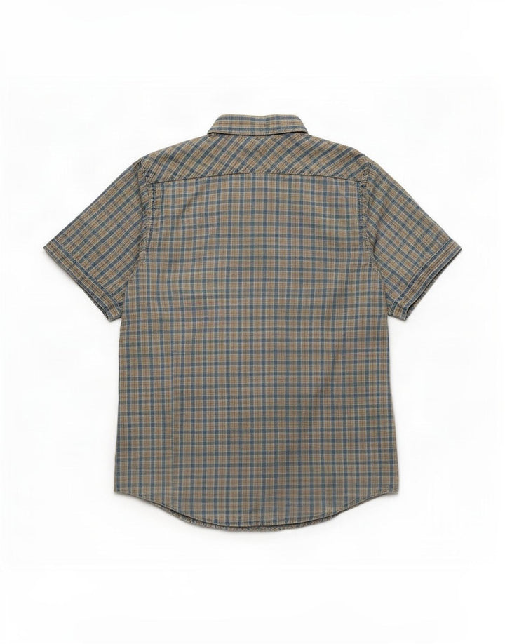 Marlboro Classics - Camisa de manga corta para hombre, ajuste personalizado, cuadros azules medianos