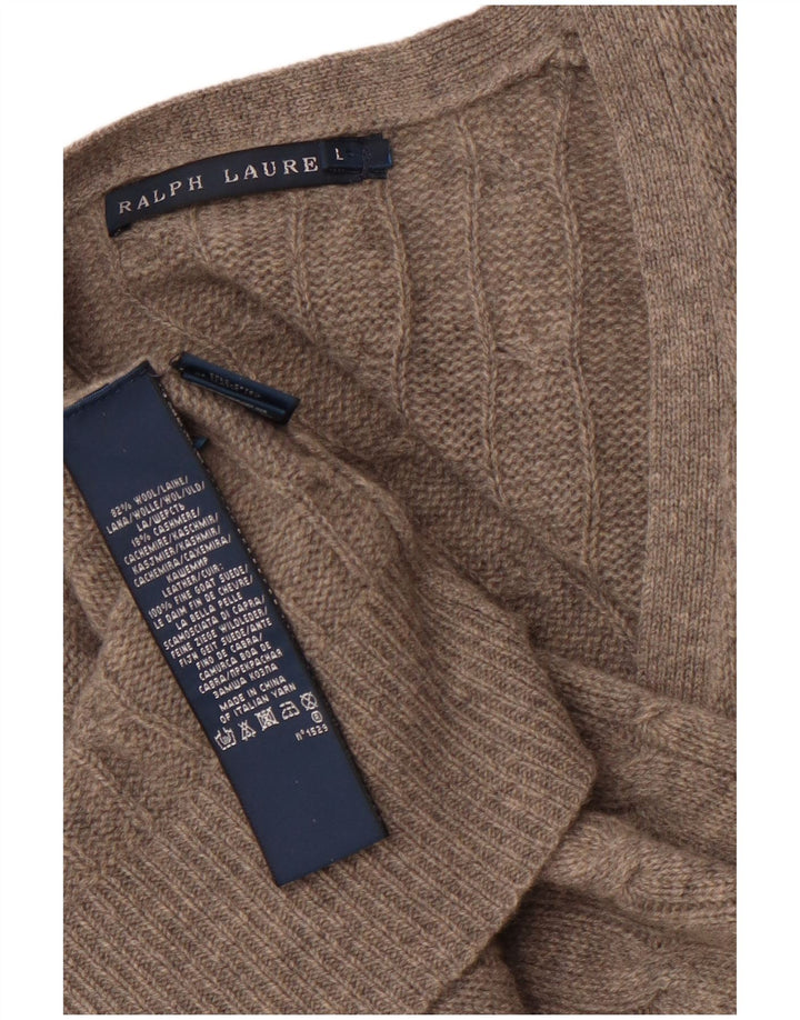 RALPH LAUREN Suéter tipo cárdigan largo para mujer Reino Unido 14 Bloque de color gris grande