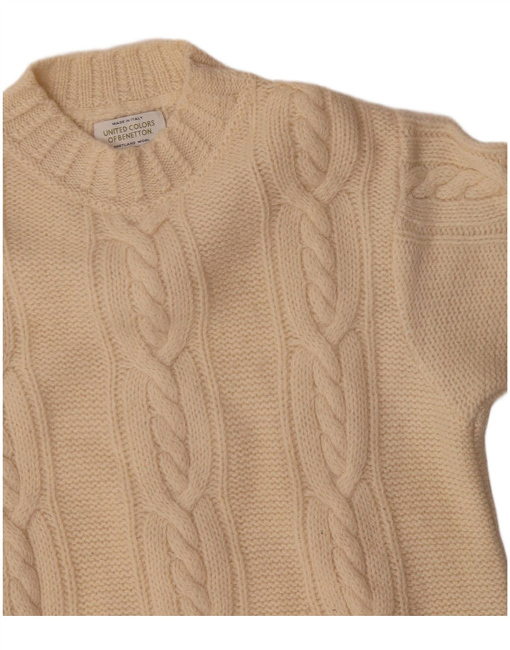 Benetton Jersey Con Cuello Alto Para Mujer UK 44 Large De Lana Blanco Roto