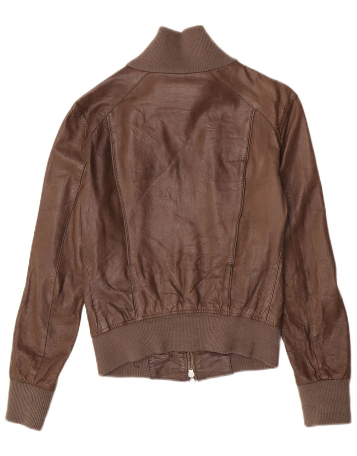 Vintage mujer crop chaqueta de cuero IT 40 pequeño marrón
