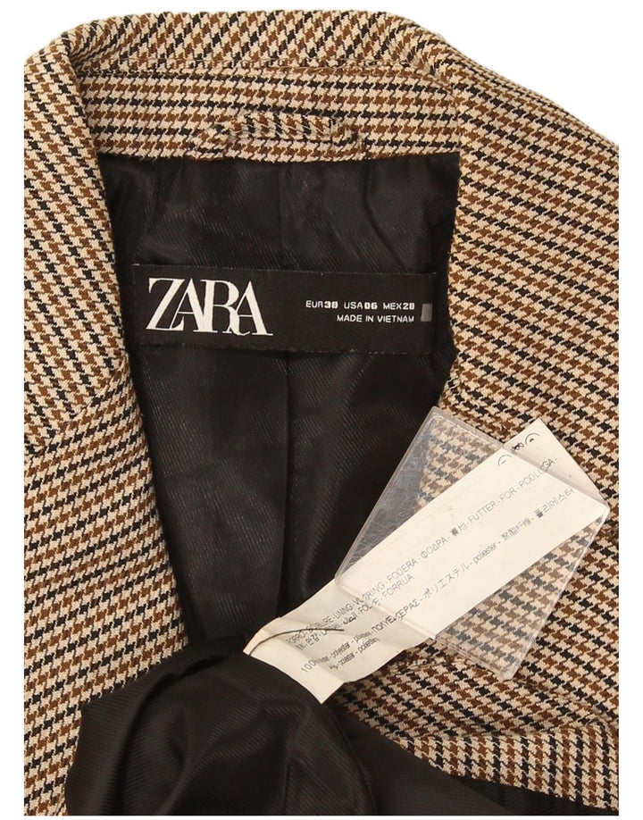 Zara Chaqueta Blazer De 1 Botón Para Mujer EU 38 Small Marrón Pata De Gallo