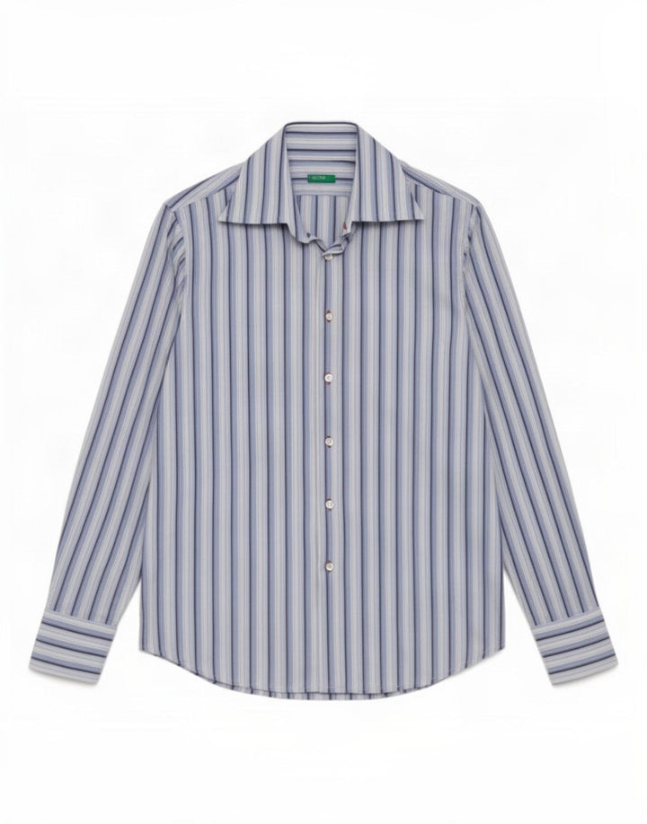 Camisa Benetton Hombre Algodón Rayas Azul Medio