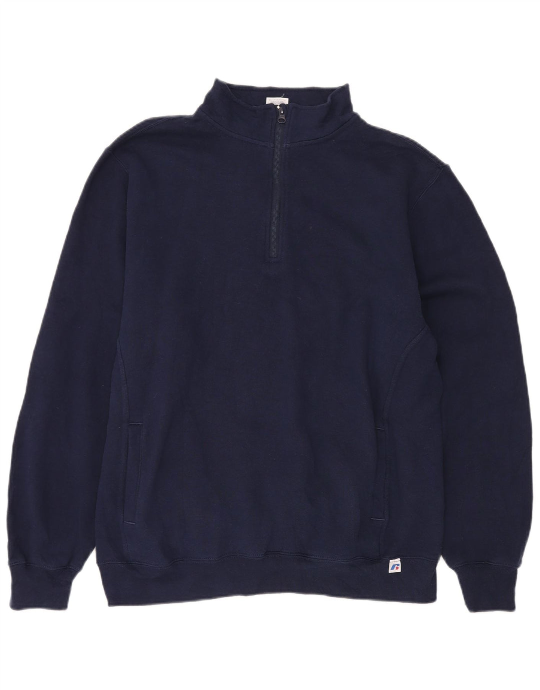 RUSSELL ATHLETIC Sudadera con cuello y cremallera para hombre, jersey grande, algodón azul marino