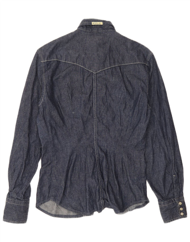 REPLAY Camisa vaquera para mujer UK 12 Medium Azul marino