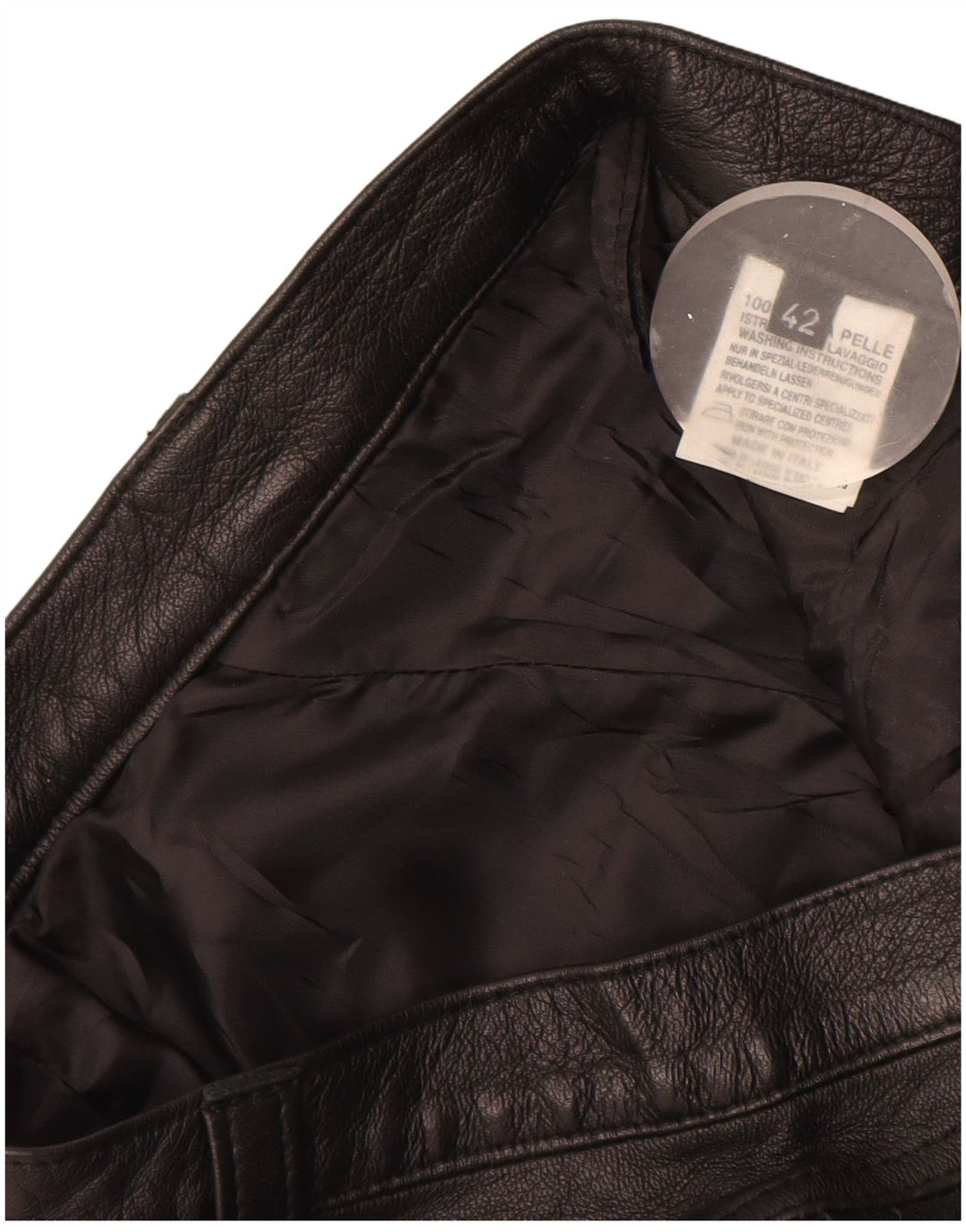 Pantalones de cuero rectos vintage para mujer IT 42 Medio W28 L29 Cuero negro