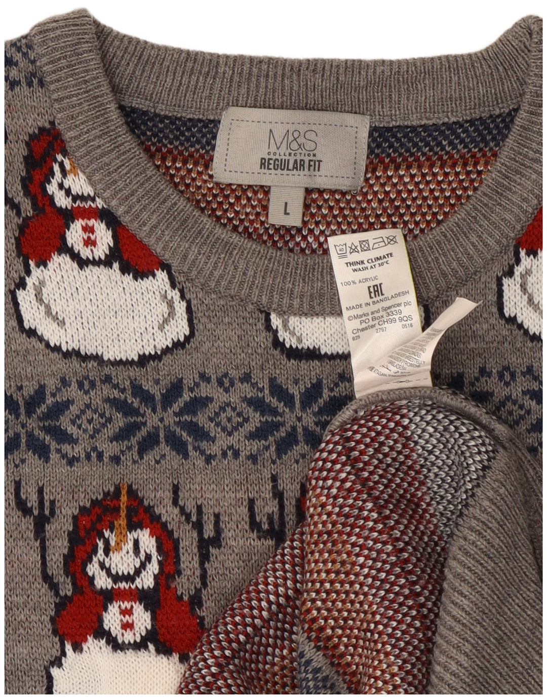 Marks & Spencer - Jersey de cuello redondo para hombre, talla grande, color gris, Navidad