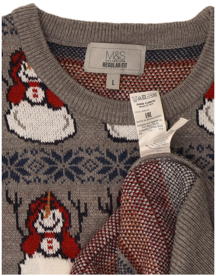 Marks & Spencer - Jersey de cuello redondo para hombre, talla grande, color gris, Navidad