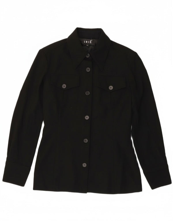 Vintage mujer 6 botón Blazer chaqueta Reino Unido 14 poliéster negro grande