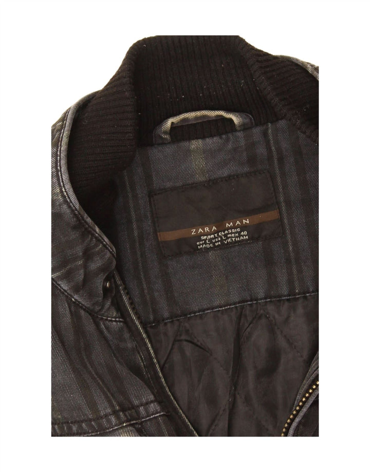 Zara Mens Military Denim Jacket UK 40 Large Gris Algodón