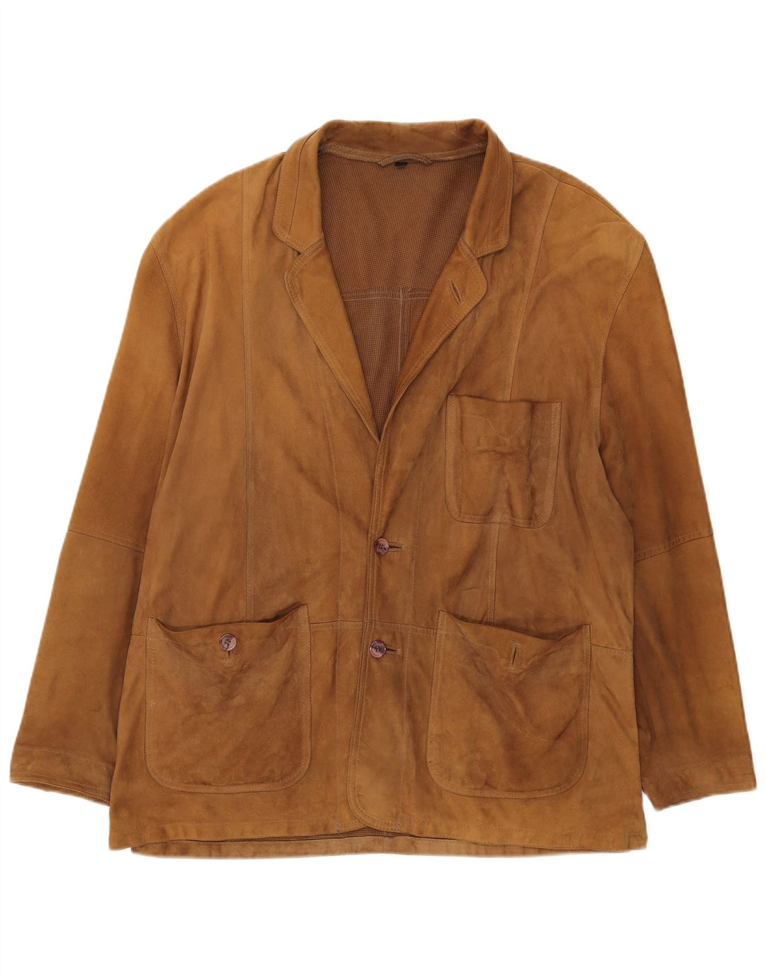 VINTAGE Chaqueta Blazer de ante de 2 botones para hombre Reino Unido 42 XL Cuero marrón