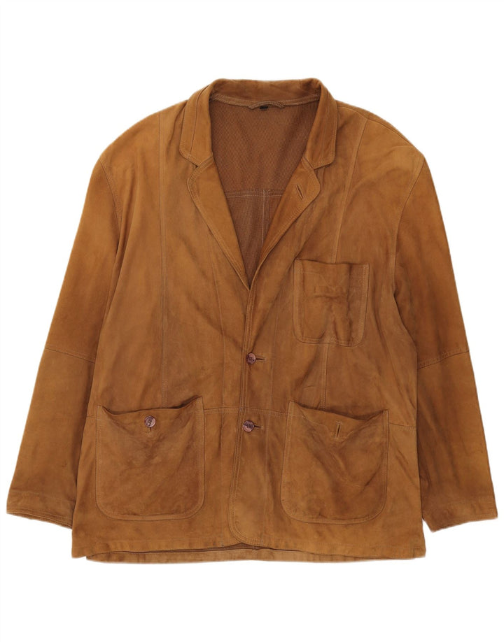 VINTAGE Chaqueta Blazer de ante de 2 botones para hombre Reino Unido 42 XL Cuero marrón