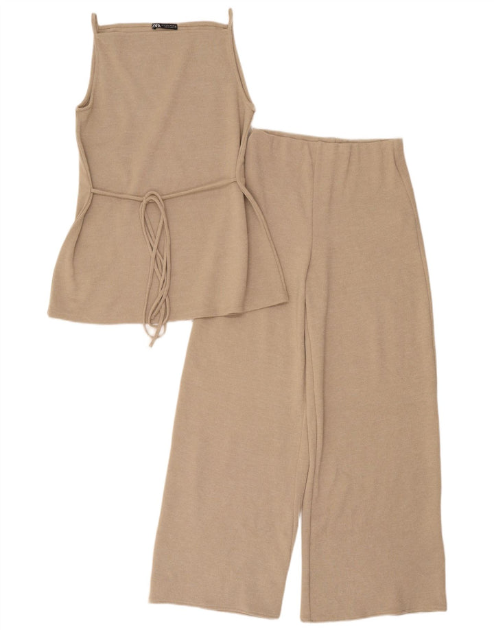 Zara Mujer Conjunto De 2 Piezas UK 8 Small W28 L28 Poliéster Beige
