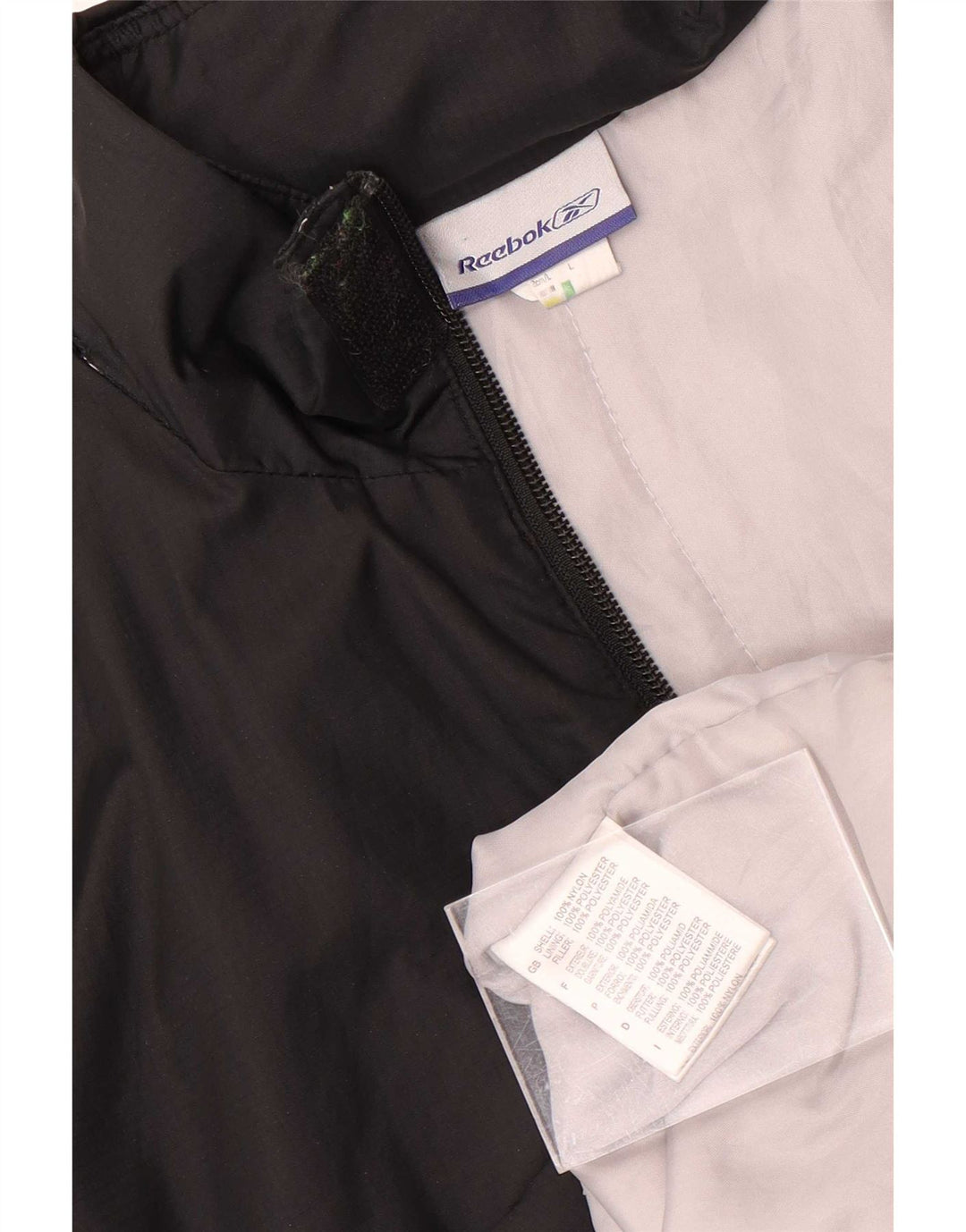 Reebok Chaqueta impermeable con capucha para niños de 13 a 14 años, talla grande, nailon negro