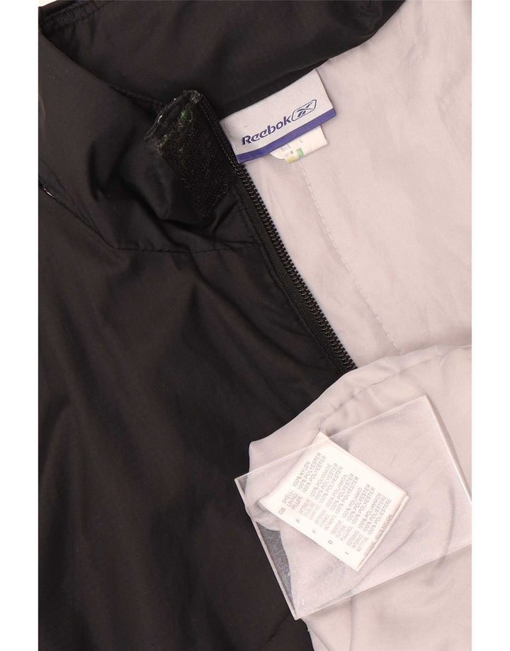 Reebok Chaqueta impermeable con capucha para niños de 13 a 14 años, talla grande, nailon negro