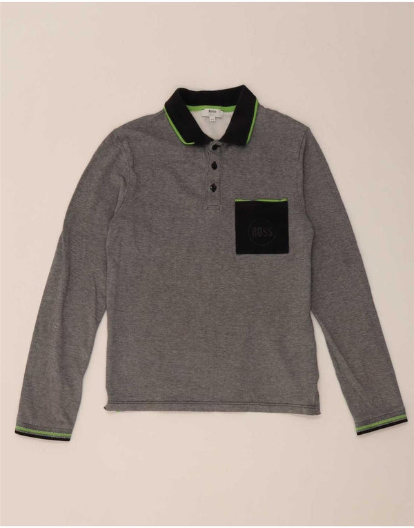 Hugo Boss Boys Long Sleeve Slim Fit Rugby Polo Shirt 13-14 Years Small Grey