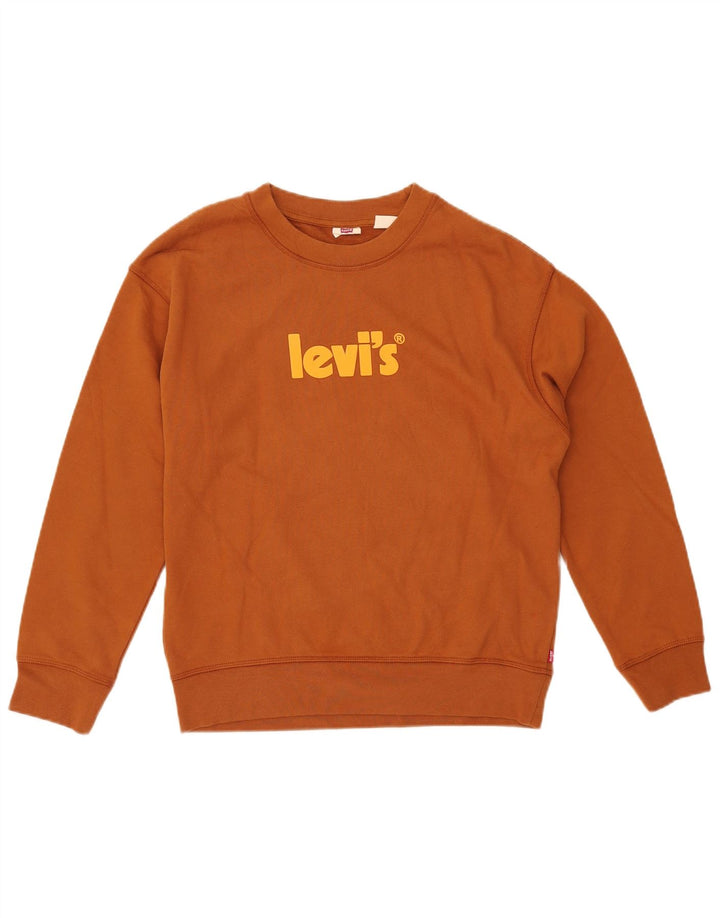 LEVI'S Sudadera con gráfico extragrande para mujer UK 10 Small Brown Cotton