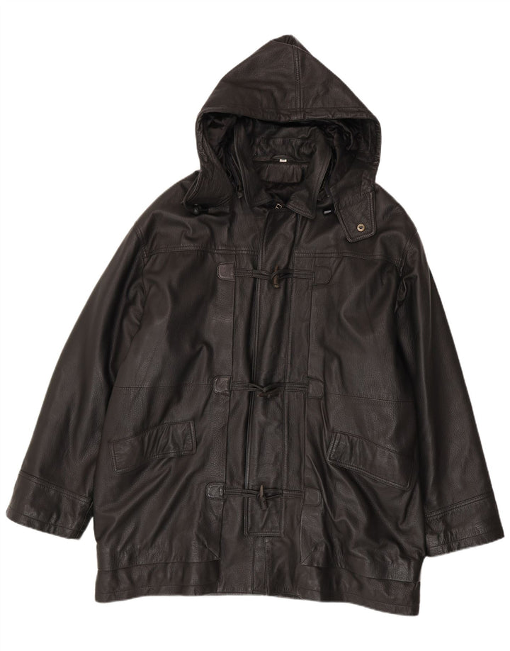 Conbipel Abrigo de cuero con capucha para hombre IT 56 2XL Negro