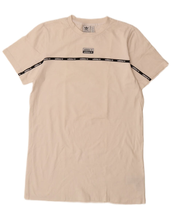 ADIDAS Vestido camiseta gráfico para mujer UK 12 Mediano Off White Algodón