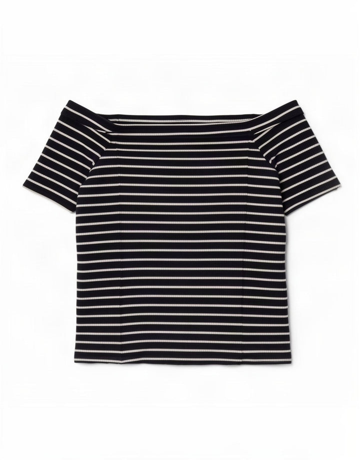 Phase Eight Top corto con hombros descubiertos para mujer UK 44 Mediano Azul marino a rayas