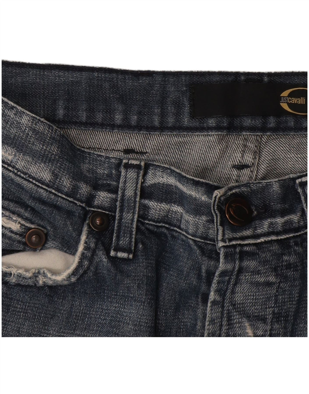 Just Cavalli Vaqueros Rectos Desgastados para Hombre W34 L34 Azul