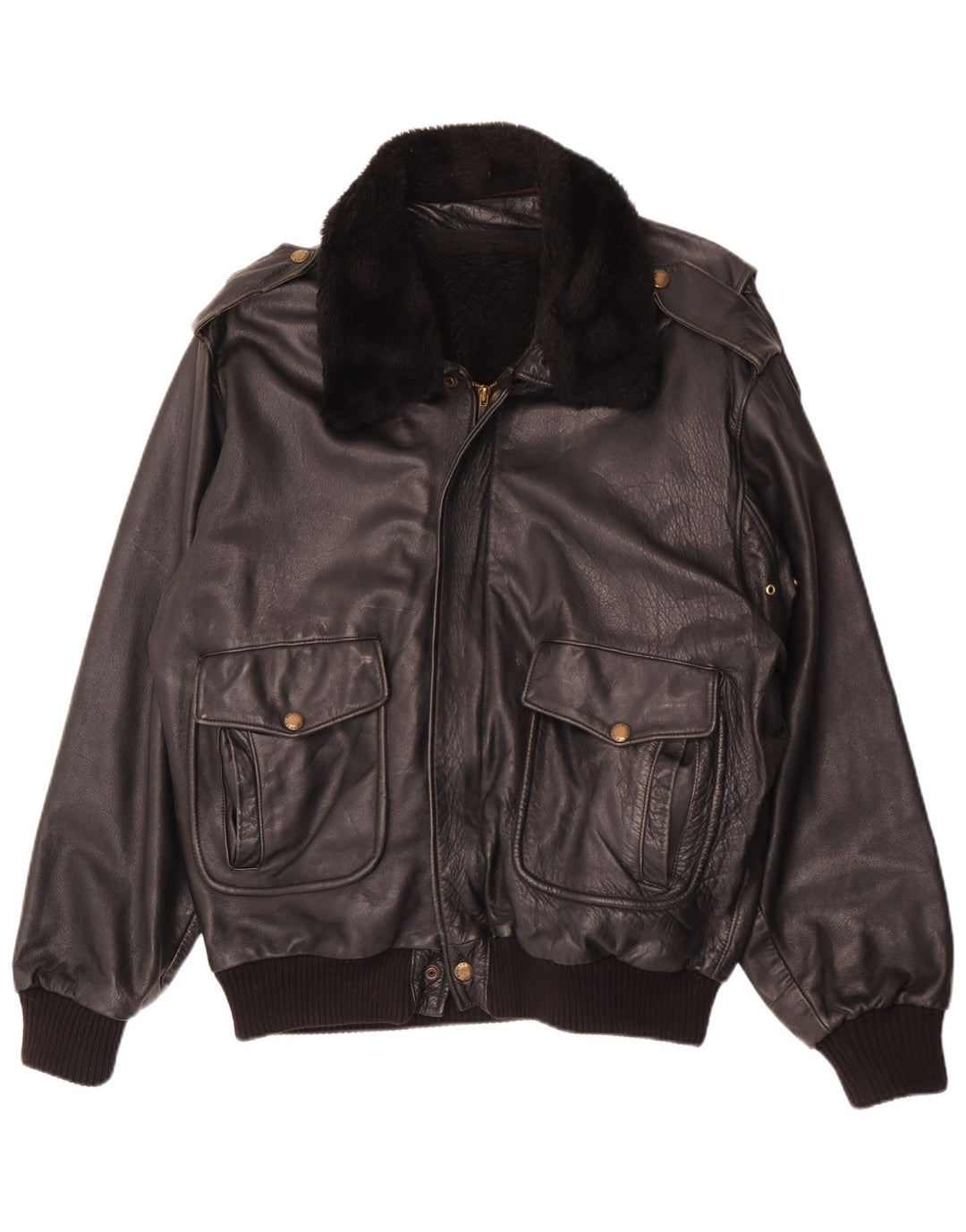 Vintage hombres chaqueta de cuero militar IT 56 3XL cuero negro