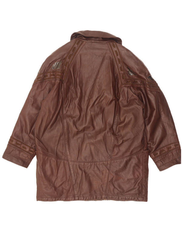 Marcos Abrigo de piel extragrande para mujer IT 40 Small Brown Leather