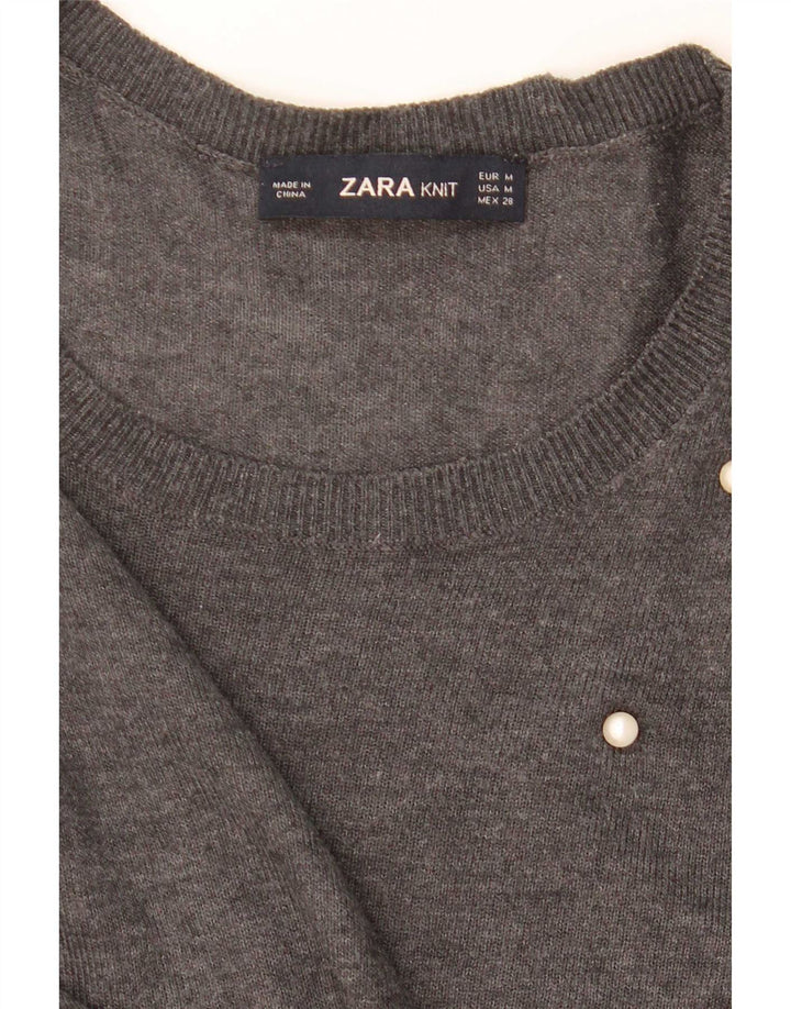 Zara - Jersey con cuello barco para mujer, talla 44, color gris medio manchado