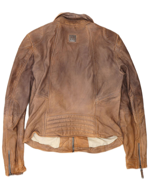 Freaky Nation Chaqueta motera de cuero para mujer UK 44 Marrón medio