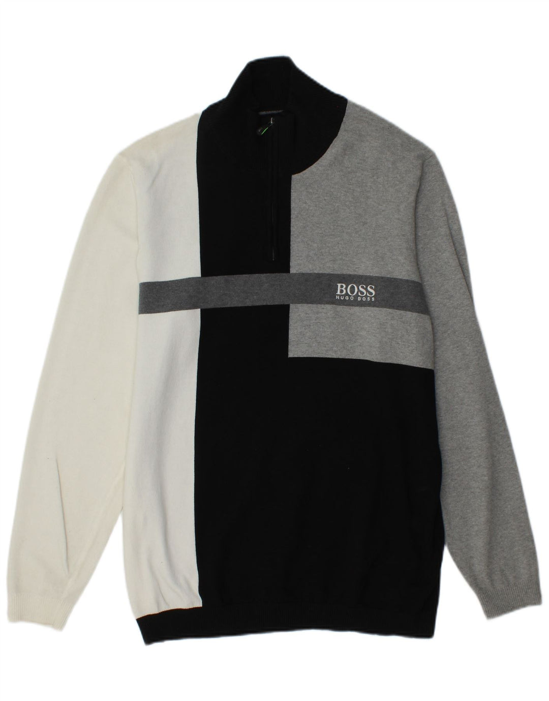 HUGO BOSS Jersey de corte estándar con cuello y cremallera para hombre XL Negro Colorblock