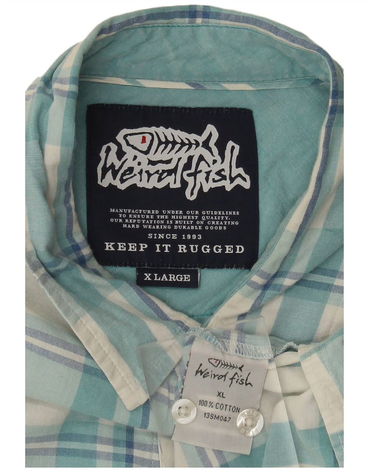 Weird Fish Camisa Hombre XL Azul Cuadros Algodón