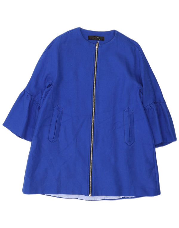 Zara Mujer Abrigo UK 44 Algodón Azul Medio