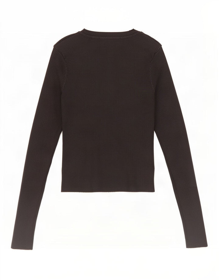 Zara Mujer Top Manga Larga UK 8 Small Viscosa Negra