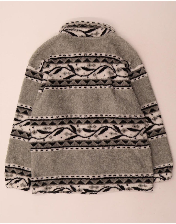 Vintage Mens Fleece Chaqueta Reino Unido 38 Gris Medio Fair Isle