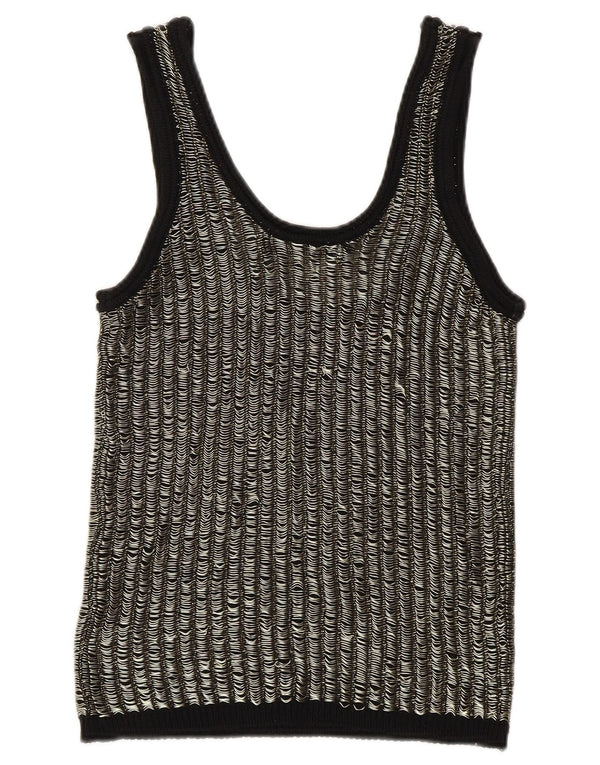 Zara Mujer Crop Vest Tank Top UK 12 Medium Viscosa Rayas Negras