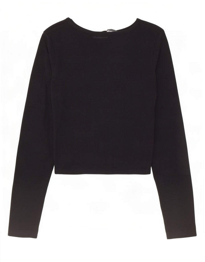 Zara Mujer Crop Top Manga Larga UK 42 Mediano Negro Poliamida