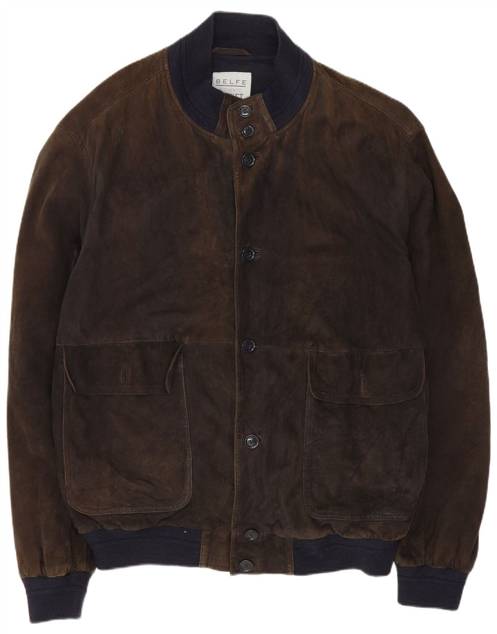 Belfe Chaqueta bomber de ante para hombre UK 42 XL Cuero marrón