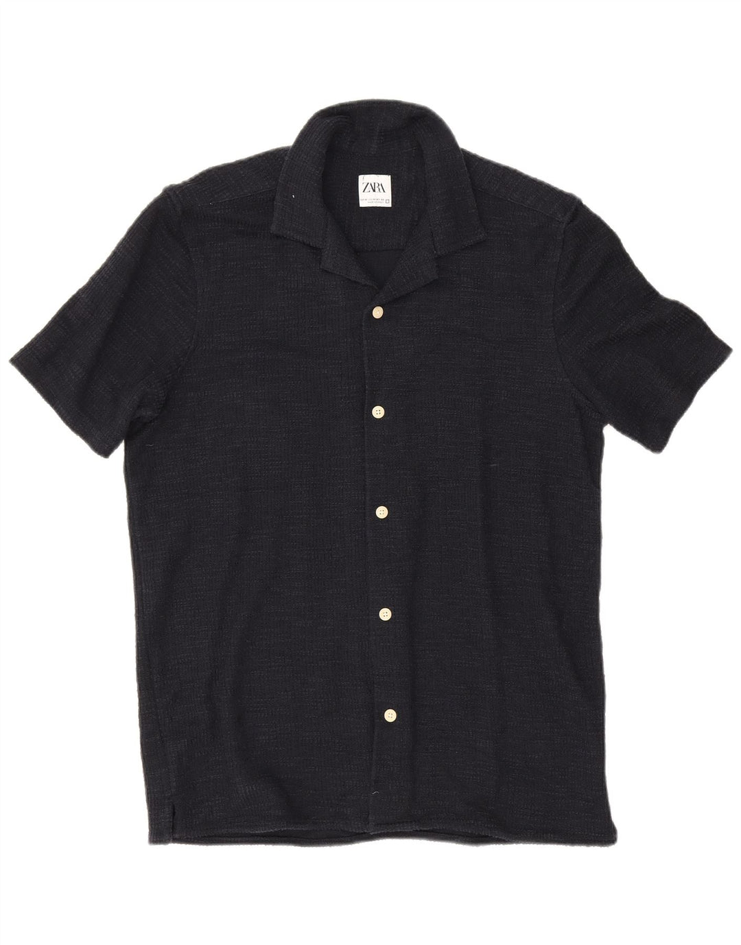 Zara Mujer Camisa Manga Corta Azul Marino Mediano