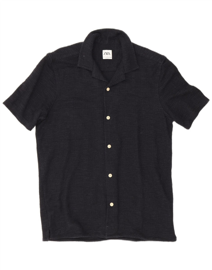 Zara Mujer Camisa Manga Corta Azul Marino Mediano