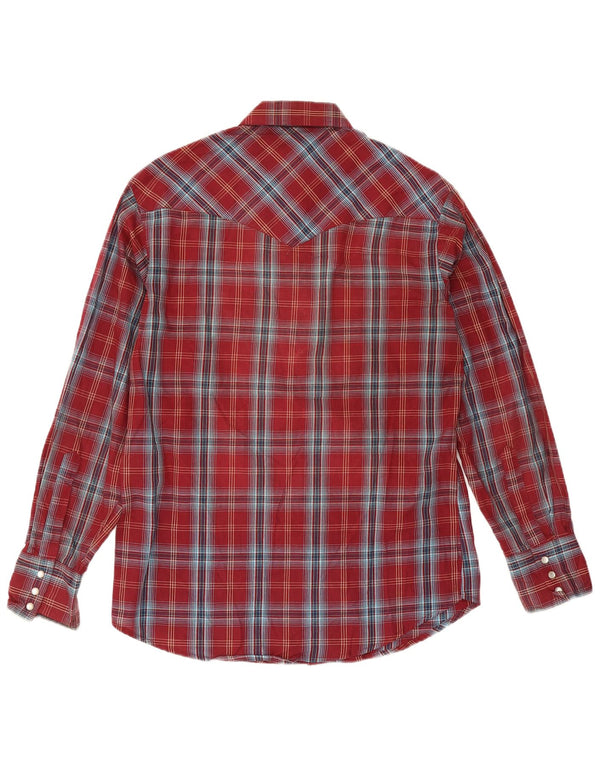 Wrangler Camisa estilo western para hombre con cuadros burdeos medianos