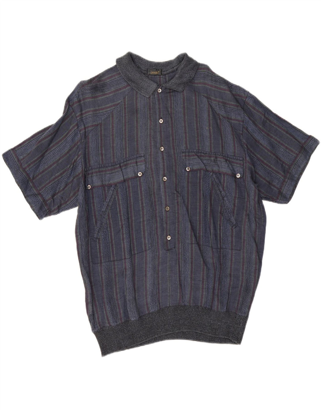 Vintage hombres manga corta pullover camisa IT 50 medio azul marino rayas